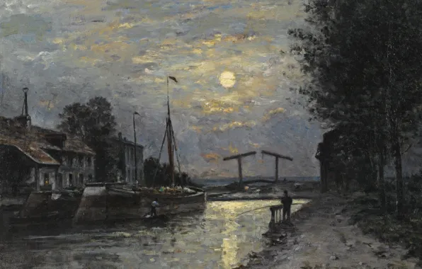 Picture landscape, night, picture, Stanislas Lepine, Stanislas Lépine, 1876-79, The Canal Saint-Denis. The lunar effect