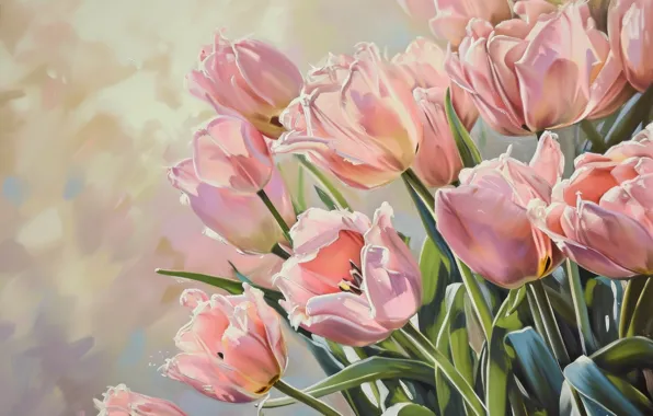 Flowers, picture, tulips, painting, imitation painting, AI art, neural network, digital painting
