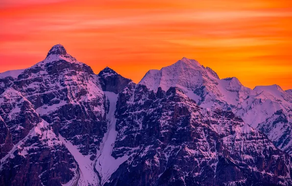 The sky, sunset, rocks, snowy mountains, Austria, Alps, Tyrol