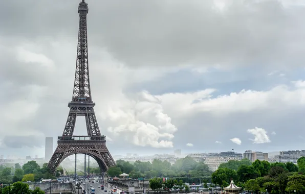 Summer, the sky, clouds, clouds, the city, Eiffel tower, building, Paris