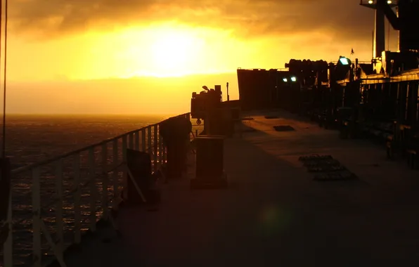 Sunset, The sun, The ship