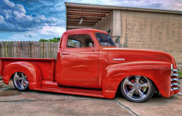 Red, hdr, red, pickup, CHEVY, LOWRIDER