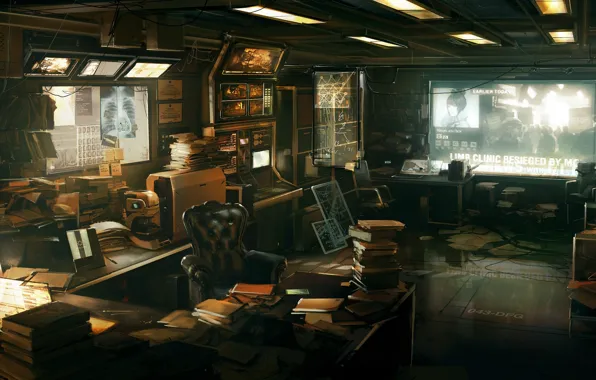 Science, books, office, Deus Ex: Human Revolution