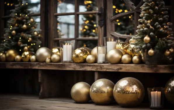 Balls, gold, Board, Christmas, New year, gold plated, gold, Christmas decorations