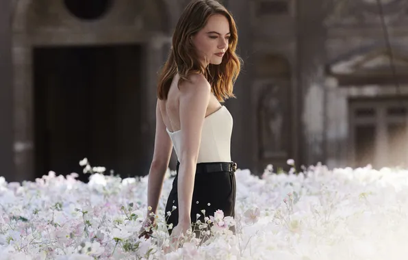 Flowers, model, actress, beauty, photoshoot, Louis Vuitton, Emma Stone, Emma Stone