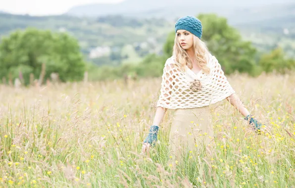 Field, girl, dress, fashion, takes, knitted clothes