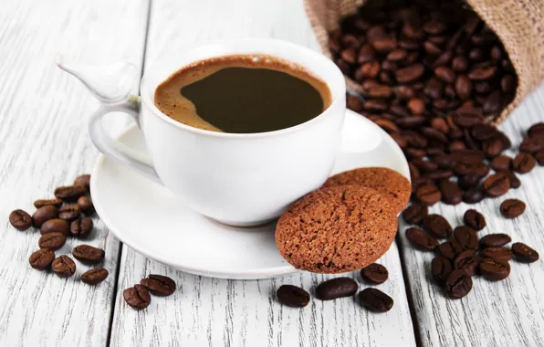 Coffee, cookies, Cup, coffee beans, oat, Olena Rudo