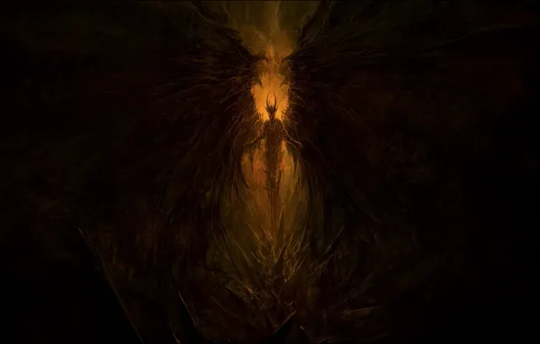 Fantasy, the darkness, the demon, art, spikes, Wings
