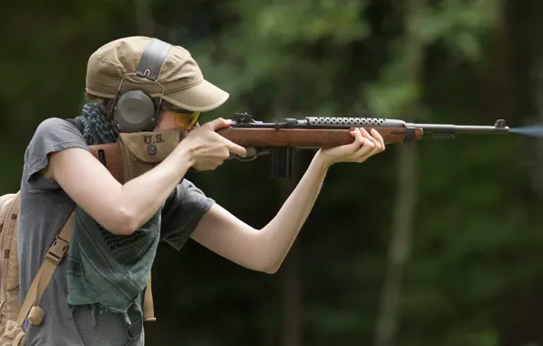 Girl, background, shot, carabiner, self-loading, M1 Carbine