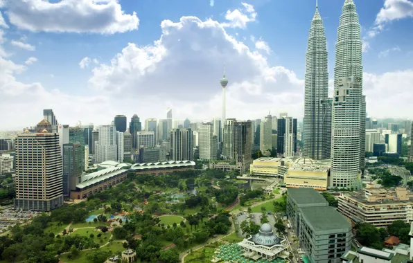 Picture the sky, clouds, Park, home, skyscrapers, panorama, Malaysia, Kuala Lumpur