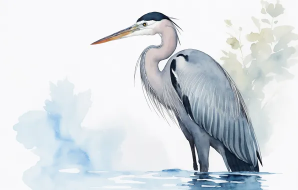 Birds, bird, figure, watercolor, bird, birds, Heron, beautiful bird