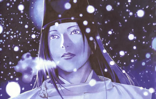 Cold, snow, face, hat, kimono, long hair, Fujiwara no Sai, Hikaru no Go