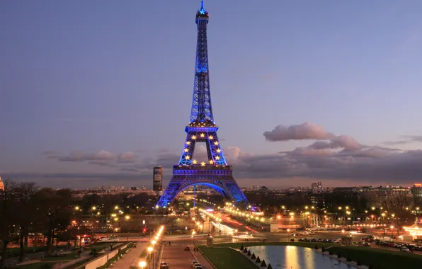 The sky, clouds, the city, lights, Eiffel tower, Paris, France, paris