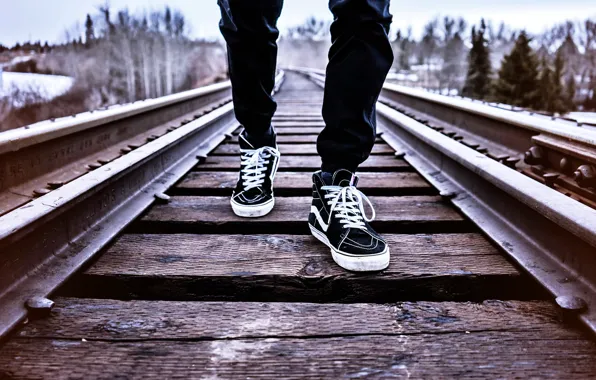 The way, Wallpaper, feet, rails, sneakers, railroad, wallpaper, picture