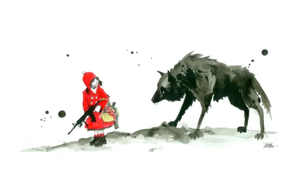 Picture weapons, wolf, little red riding hood, girl