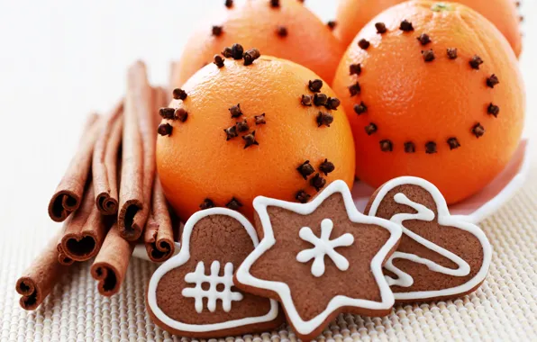 Holiday, new year, the scenery, cinnamon, happy new year, tangerines, christmas decoration, Christmas Wallpaper