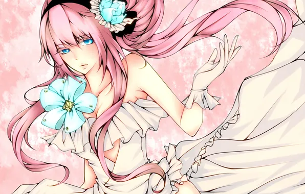 Picture girl, flowers, anime, Vocaloid, Luke