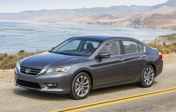 Picture road, water, grey, hills, sport, Honda, Honda, Accord