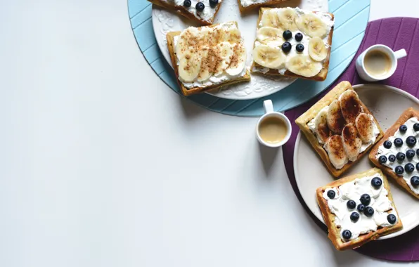Picture coffee, blueberries, waffles, food, Breakfast, bananas, Gregory Krysmalsk