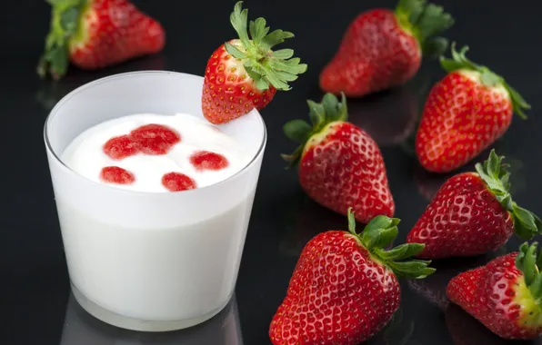 Picture yogurt, berries, dessert, strawberry, Breakfast