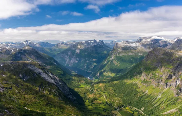 The sky, clouds, mountains, Norway, the fjord