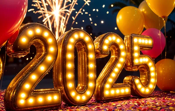 Balls, light, night, lights, balloons, salute, figures, New year