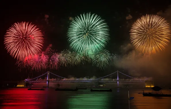 Bridge, lights, salute, fireworks