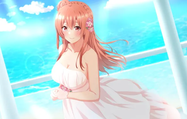 Sea, summer, girl, flowers, Yuigahama Yui Suggests, Yahari Ore no Seishun Love Comedy wa Machigatteiru, …