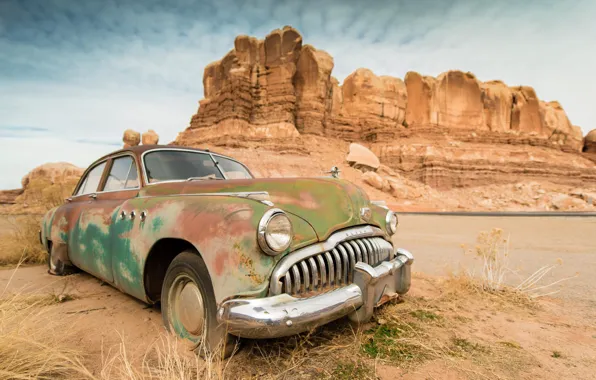 Picture machine, auto, mountains, retro, desert, canyon