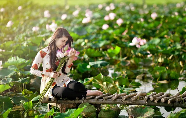 Picture girl, nature, Lily