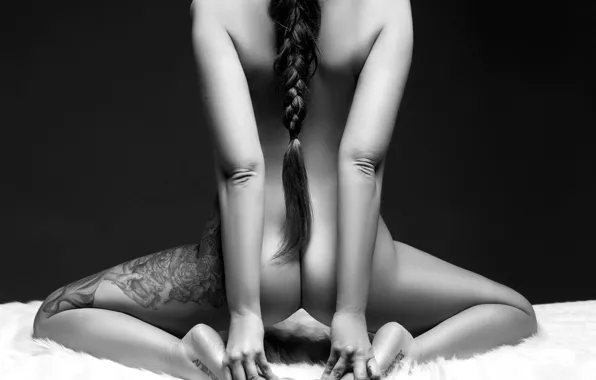 Ass, ass, pose, model, hands, figure, tattoo, black and white