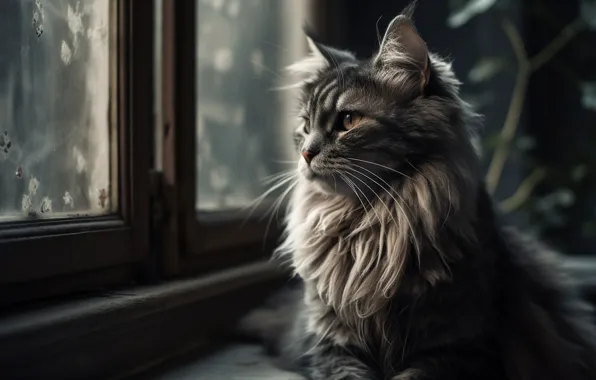 Cat, cat, look, light, grey, portrait, fluffy, window