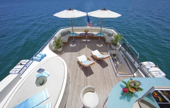 Design, style, interior, yacht, chairs, umbrellas, deck, Suite