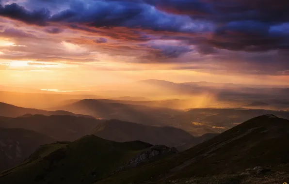 Picture the sky, clouds, light, mountains, rain, valley, Carpathians, Tatras