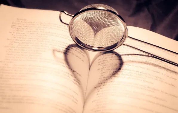 Picture heart, shadow, book, page, strainer