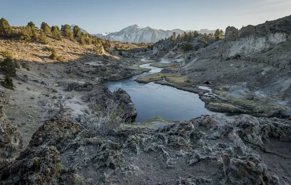 The sky, landscape, mountains, nature, lake, mediocrity