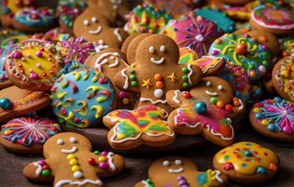 Decoration, smile, table, patterns, men, cookies, Christmas, sweets