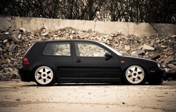 Picture black, tuning, volkswagen, profile, black, Golf, golf, Volkswagen