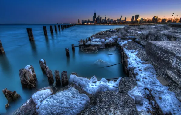 Night, the city, Chicago
