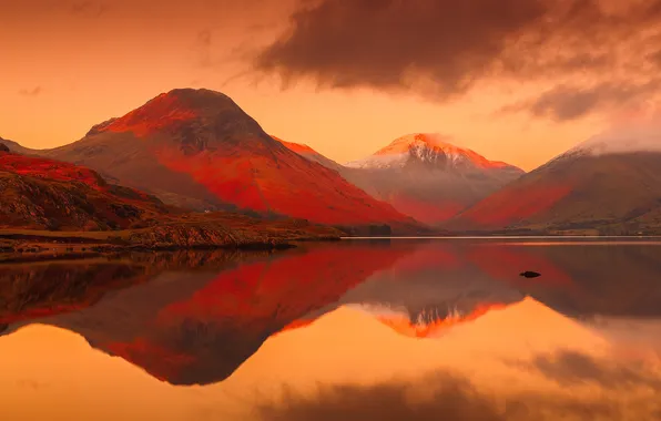 The sky, clouds, mountains, lake, the evening