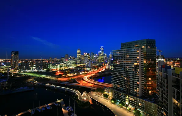 Night, lights, street, skyscraper, home, interchange, panorama, Melbourne