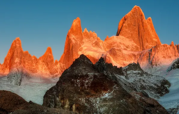 The sky, sunset, mountains, tops, color, peak