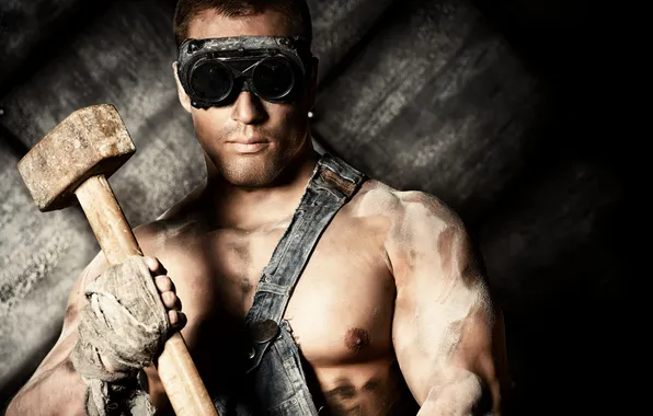 Hammer, glasses, guy, sledgehammer, hard worker
