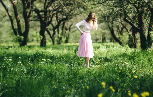 Girl, Park, spring, garden, walk