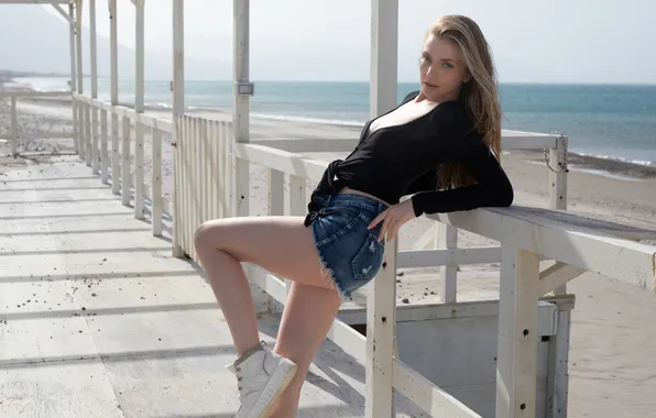 Beach, long hair, model, brunette, Gaia, gorgeous, photoshoot, posing