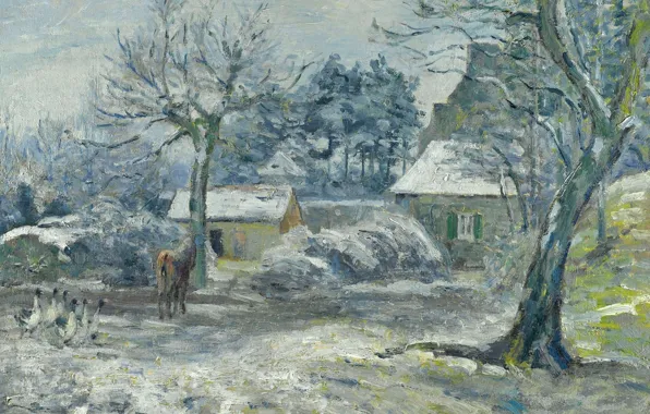Picture winter, landscape, picture, Camille Pissarro, Farm Monticola. Snow