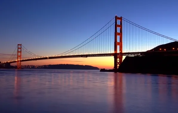 Lights, Bridge, the evening, San Francisco, Golden gate