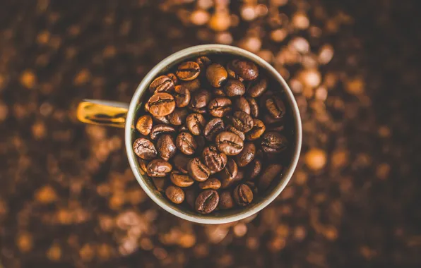 Macro, Grain, Coffee, A bunch, Cup, A lot, Coffee beans, Coffee