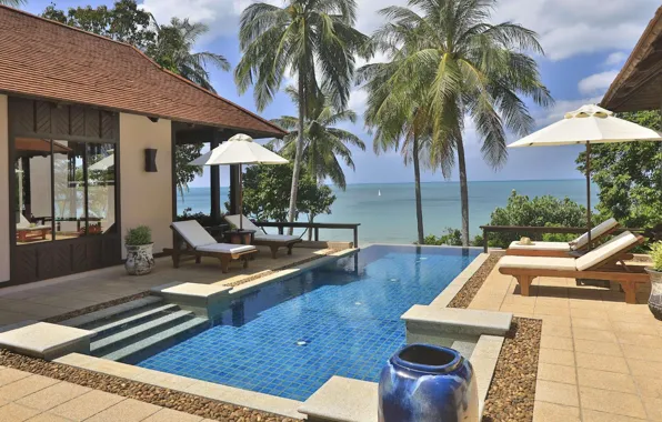 Palm trees, Villa, pool, Thailand, resort, ocean views, Pimalai Resort & Spa