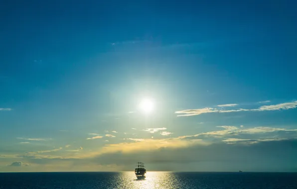 Sea, clouds, nature, horizon, the ship